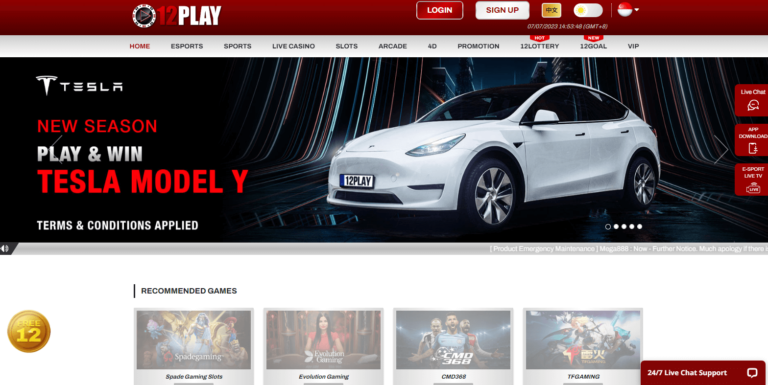 12Play Casino Singapore Website